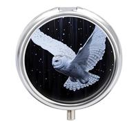 White Snowy Owl Pill Organizer Round Pill Box Travel Pill Case Medicine Organizer for Pocket Purse