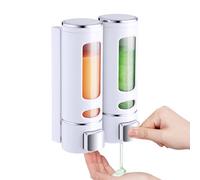 White Soap Dispenser Wall-Mounted, 2 Chamber No-Drill Installation for Liquid Lotion, Shower Gel, Shampoo, Conditioner & Dish Detergent, 400ml Large Capacity for Home Bathroom&Hotel