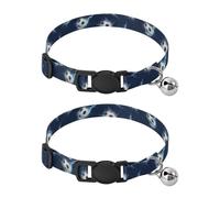 White Soccer Lightning Blue Cat Neck Collar, 2 Pack Cat Collar with Bell