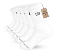 White Socks Men, Cotton Long Crew 6 Pairs Compression Moisture Wicking Cushioned Sports Running Socks for Cricket, Hiking, Walking & Cycling With Seamless Soft Top Size 9-12 UK