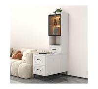 White Sofa Side Cabinet - Modern Rock Plate Sideboard High Storage Table for Living Room Corner Shelf Small Coffee Table 90x30x165cm