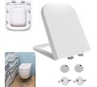 White Soft Close Luxury Square Toilet Seat - Mute Cover With Top Fixing and Quick Release for Easy Cleaning - Standard Size With Adjustable Hinges