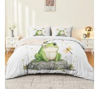 White Soft Microfiber Duvet Cover Set, Watercolour Rocks Animals Frogs Prints Duvet Cover, Reversible Easy Care Washable, Cartoon Illustration Style, 120 x 150 cm with 1 Pillowcases