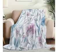 White Soft Printed Throw Blanket - Watercolor Countryside Flowers Flannel Fleece, Ultra-Soft Cozy Bed and Sofa Blanket for Kids and Adults Home Décor Sizes Small (80 x 150 cm)