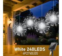 (White, Solar-4Pcs*60leds-240leds) 4pcs Set, Solar Panel Outdoor Fireworks Pendant Light, LED Starburst String Light, 8-mode Suspended Fairy Light, Solar Fairy String Light,