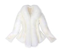 White Solid Color Women's Cropped Fur Overcoat - Open Front, Warm Chav Coat - Fluffy Women's Outdoor Fleece Jacket