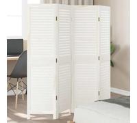 White Solid Paulownia Wood 4-Panel Room Divider, Freestanding Privacy Screen for Bedroom, Living Room, Office, 140-145 x 160 cm