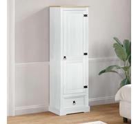White Solid Pine Wardrobe 55 x 38 x 170 cm with Drawers and Clothes Rail, Rustic Storage Space for Bedroom, Dressing Room and Hallway, Modern Organiser System