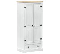 White Solid Pine Wardrobe 76 x 50 x 170 cm with Drawers and Clothes Rail, Storage Space for Bedroom, Modern Country House Style Furniture for Order and Storage