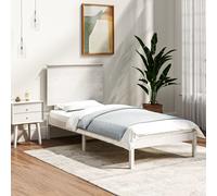 White Solid Pine Wood Bed Frame 90x200 cm with Comfy Headboard, Small Single EU [EEK: D]