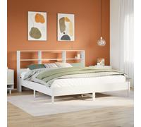 White Solid Pine Wooden Bookcase Bed Frame Super King 180x200 Storage Headboard