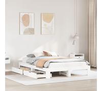 White Solid Pinewood Bed Frame 140x190 cm with Slats & 2 Storage Drawers Wooden [EEK: D]
