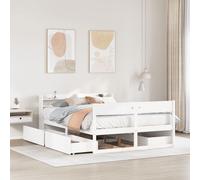 White Solid Pinewood Bed Frame 160x200cm with Slats 4-Drawer & Headboard Shelves [EEK: A]