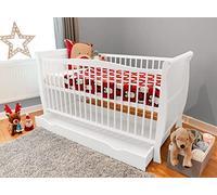 White Solid Sleigh Style Cot Bed & Deluxe Foam or Sprung Mattress Converts into a Junior Bed (Cot Bed with Foam Mattress and a Drawer)