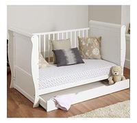 White Solid Sleigh Style Cot Bed & Deluxe Foam or Sprung Mattress Converts into a Junior Bed (Cot Bed with Sprung Mattress and Drawer)