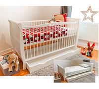 White Solid Sleigh Style Cot Bed & Deluxe Foam or Sprung Mattress Converts into a Junior Bed (Cot Bed with Sprung Mattress and a Drawer)