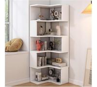 White Solid Wood 5-Tier Corner Bookcase Space-Saving Oak Sto Unit for Living Room Bedroom & Home Office - Slish nizer