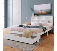 White Solid Wooden Bed Frame 3ft Single 4ft6 Double Size Bed With Drawer Shelves