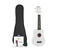 White Soprano Ukulele Starter Pack by Gear4music, with Clip-OnTuner, Cover and Strings