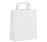 White SOS Paper Carrier Bags with Flat Handles| Premium Quality Kraft Paper | Ideal for Food Sandwich Lunch Grocery Takeaway Parties Gifts Medium 250 x 215 + 110mm base (8.5 x 10″) Pack of 25 (Medium)