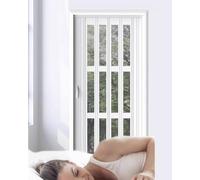 White Soundproof Accordion Door with Acrylic Window | PVC Folding Room Divider for Bedroom & Closet | Space-Saving No Bottom Track Design | Customizable Size 61-196cm Width