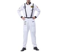 White Spaceman Costume Men's Astronaut Costume Men's Space Suit with Pockets and Zip Jumpsuit Space Adventure Cosmonaut Galaxy Outfit for Halloween and Carnival