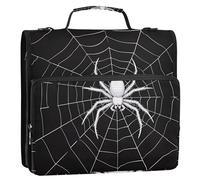 White Spider Web Black 1 1/2 Inch Binders 3 Ring Zip up Binder Organizer Binder with Shoulder Strap for School Cartoon Portfolio Hold 500 Sheets Holder