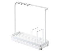 White Sponge Drain Rack with Tray - Kitchen CountertopHousehold Sink Shelf for Efficient Drying and Drainage Space-Saving Design Ideal for Dishwashing Essentials