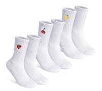 White Sports Socks Women, 3 Pairs Funny Trainer Socks with Embroidery Fruit Pattern Novelty Cotton Socks for Women Ladies Size 4-7