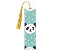White Spot Panda Unique Double-Sided Artwork Printed Wooden Bookmarks, Artistic Book Accessories Birthday Presents for Men Women Presents for Book Lovers