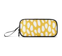White Spots on Yellow Background Nylon Pencil Bags with Zipper High Capacity Pencil Case for Teen Stationery for College Kids
