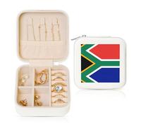 White Square Leather Jewelry Box - Portable South Africa flag Print Storage Case for Rings, Earrings, Necklaces & Bracelets
