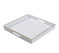 White Square Plastic Serving Tray with Handles, 13"x13"x1.57" for Coffee Table, Ottoman, Bathroom, Kitchen
