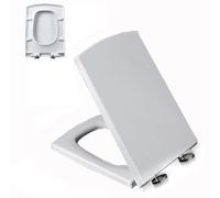 White Square Soft Close Toilet Seat with Closed Front and Cover - Slow Close Mechanism, Metal Hinge, Easy to Clean - Urea Formaldehyde Free, Size: 46.5x35.5cm