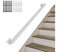 White Square Stair Railing il - Non-Slip Galvanized Iron Metal il for Indoor/Outdoor Stairs Wall-Mounted Industrial Guardrail System