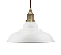 White St Edmund's Painted Dome Pendant Light With Antique Brass Lamp Holder And Brown Twisted Cable - Se Home