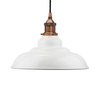 White St Edmund's Painted Dome Pendant Light With Antique Copper Lamp Holder And Black Twisted Cable - Se Home