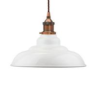 White St Edmund's Painted Dome Pendant Light With Antique Copper Lamp Holder And Brown Twisted Cable - Se Home