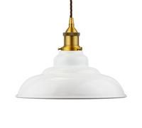 White St Edmund's Painted Dome Pendant Light With Antique Gold Lamp Holder And Brown Twisted Cable - Se Home