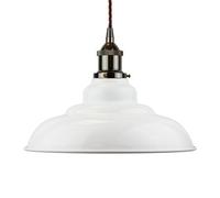 White St Edmund's Painted Dome Pendant Light With Black Nickel Lamp Holder And Brown Twisted Cable - Se Home