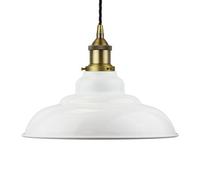 White St Edmund's Painted Dome Pendant Light With Matt Antique Brass Lamp Holder And Black Twisted Cable - Se Home