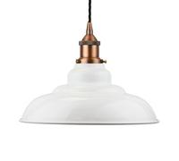 White St Edmund's Painted Dome Pendant Light With Matt Antique Copper Lamp Holder And Black Twisted Cable - Se Home