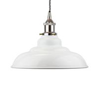 White St Edmund's Painted Dome Pendant Light With Nickel Lamp Holder And Grey Twisted Cable - Se Home