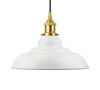 White St Edmund's Painted Dome Pendant Light With Polished Brass Lamp Holder And Black Round Cable - Se Home