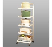 White Stacking Shelves for Kitchen CupboardsMicrowave Shelf & Cornerwith 5 Boards & 1 Basket Perfect for Saucepan Lid Storage & SpaceSaving Solutions.