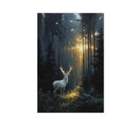 White Stag in Dark Forest Canvas Poster Bedroom Decor Landscape Office Room Decor Gift 20x30inch(50x75cm)
