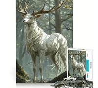 White Stag in Forest 1000 Piece Jigsaws Creative Skill Toy Tight Lock No Loose Pieces Bonding Activity for Loved Ones (50x75cm)