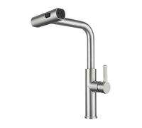 White Stainless Steel Waterfall Kitchen Pull Out Mixer Tap - 3-Mode 360° Rotation Sink Faucet with Spray (Brushed)
