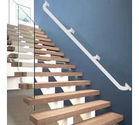 White Stair Safety Grab Ramp Kit - 80cm to 4m Indoor/Outdoor Steps Wrought Iron Wall Bracket Non-Slip Design for Enhanced Stability and Safety