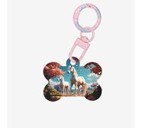 White Stallion Under The Peach Blossom Tree Dog Tags for Pets,Bone-Shaped Acrylic Pet ID Tags,Perfect for Small to Large Dogs and Cats,Cute & Functional
